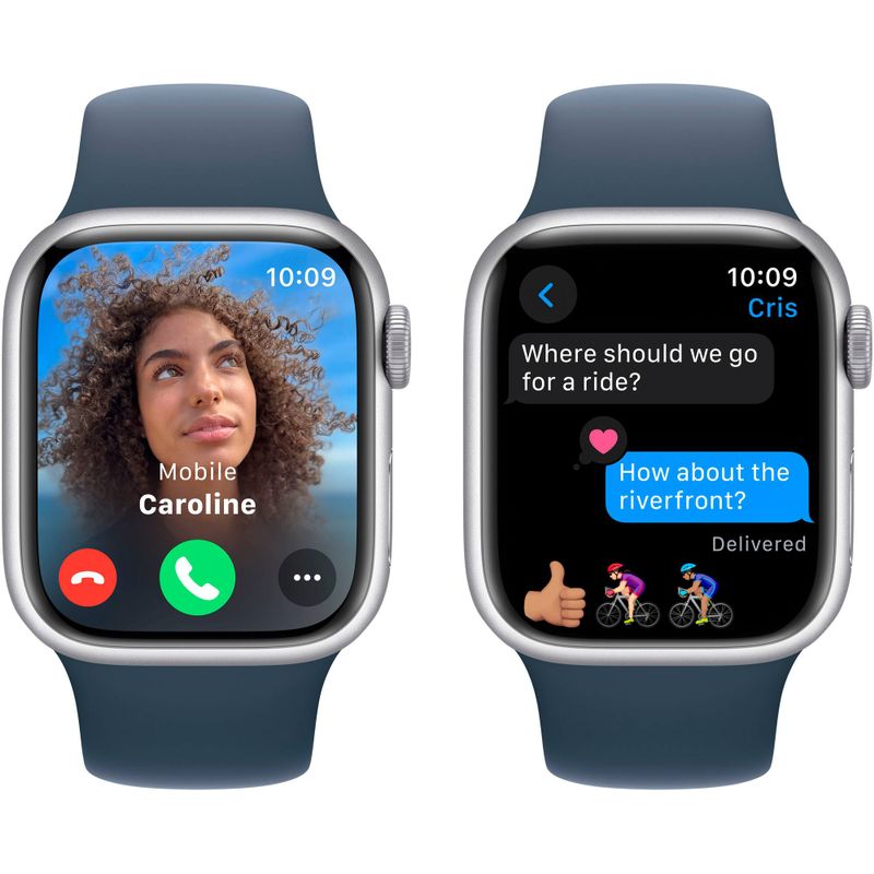 Apple Watch Series 9 GPS 41mm Silver Aluminum Case with Storm Blue Sport Band - M/L
