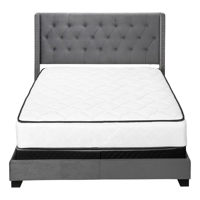 Bed - Queen Size / Dark Grey Velvet With Chrome Trim