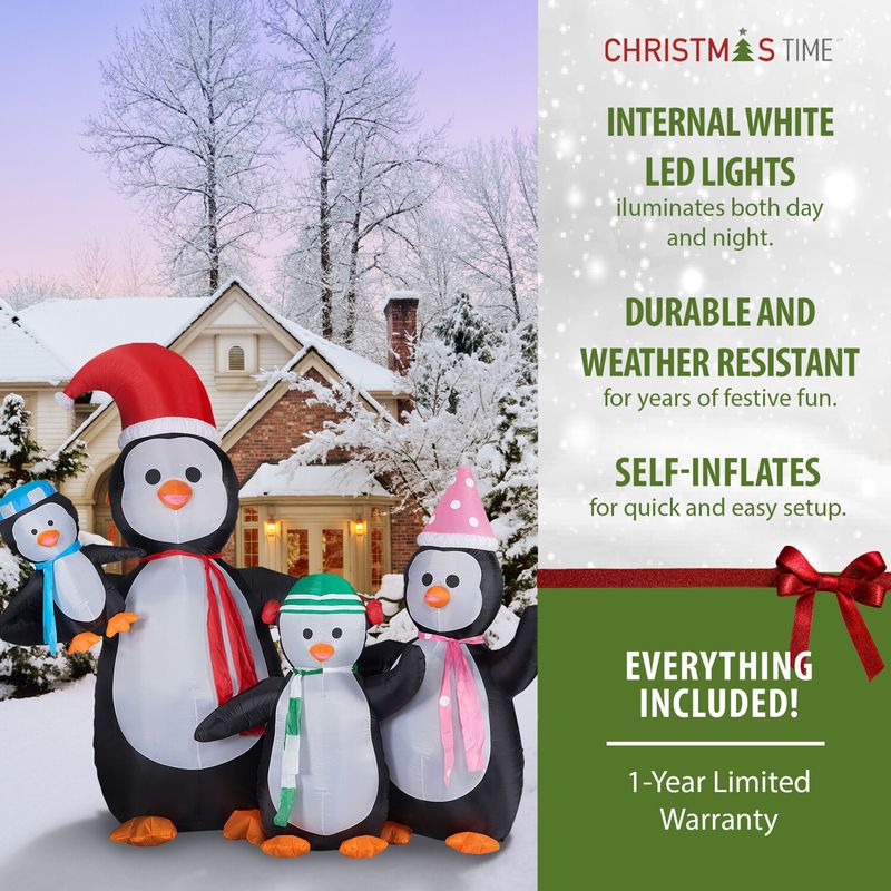 Christmas Time 10-Ft. Tall Penguin Family, Prelit Outdoor Christmas Inflatable with Storage Bag