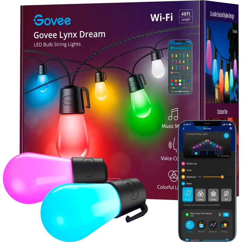 Govee - Wi-Fi Bluetooth Smart String Bulbs - 48 feet - Multi