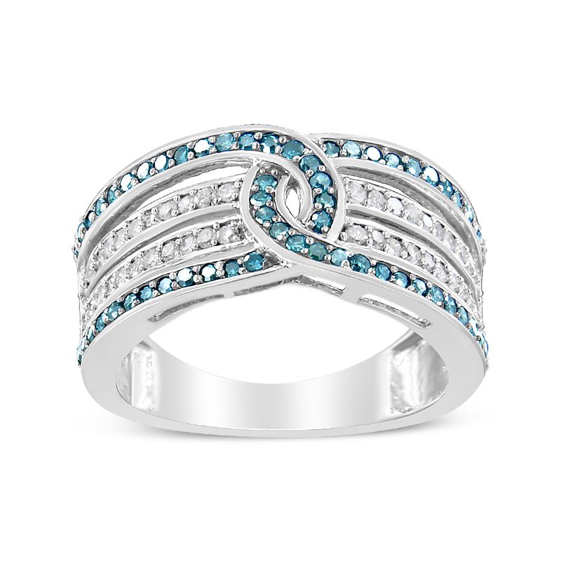 .925 Sterling Silver 1/2 Cttw White and Blue Color Treated Diamond Band Ring (H-I Color, I1-I2 Clarity) - Size 6