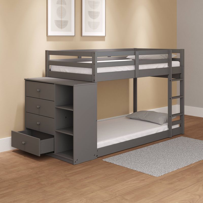 ACME Gaston Twin/Twin Bunk Bed w/4 Drawers & 3 Compartments, Gray Finish