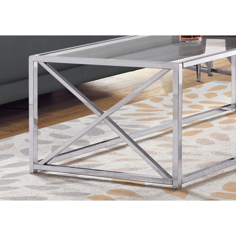 Coffee Table/ Accent/ Cocktail/ Rectangular/ Living Room/ 44"L/ Metal/ Tempered Glass/ Chrome/ Clear/ Contemporary/ Modern