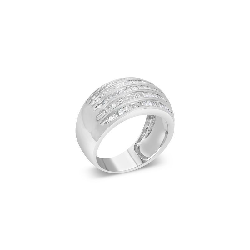 .925 Sterling Silver 1.0 Cttw Baguette-Cut Diamond 6-Row Channel Set Domed Tapered Cocktail Fashion Ring (H-I Color, I2-I3 Clarity) - Size 7