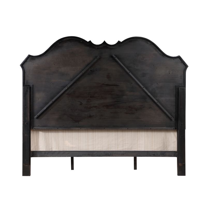 ACME Chelmsford Queen Bed, Beige Fabric & Antique Black Finish