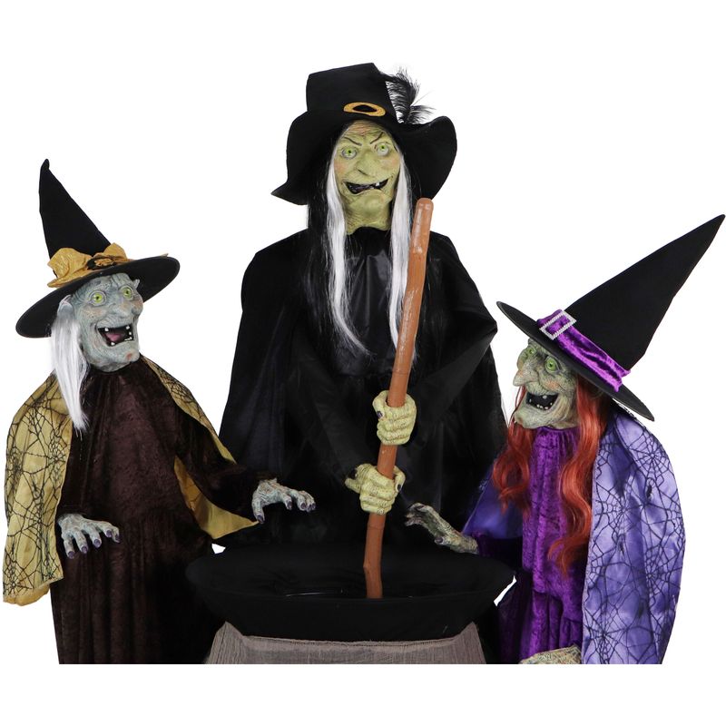 Motion-Activated Wicked Sitchwick Sisters, Premium Talking Halloween Animatronic, Plug-In