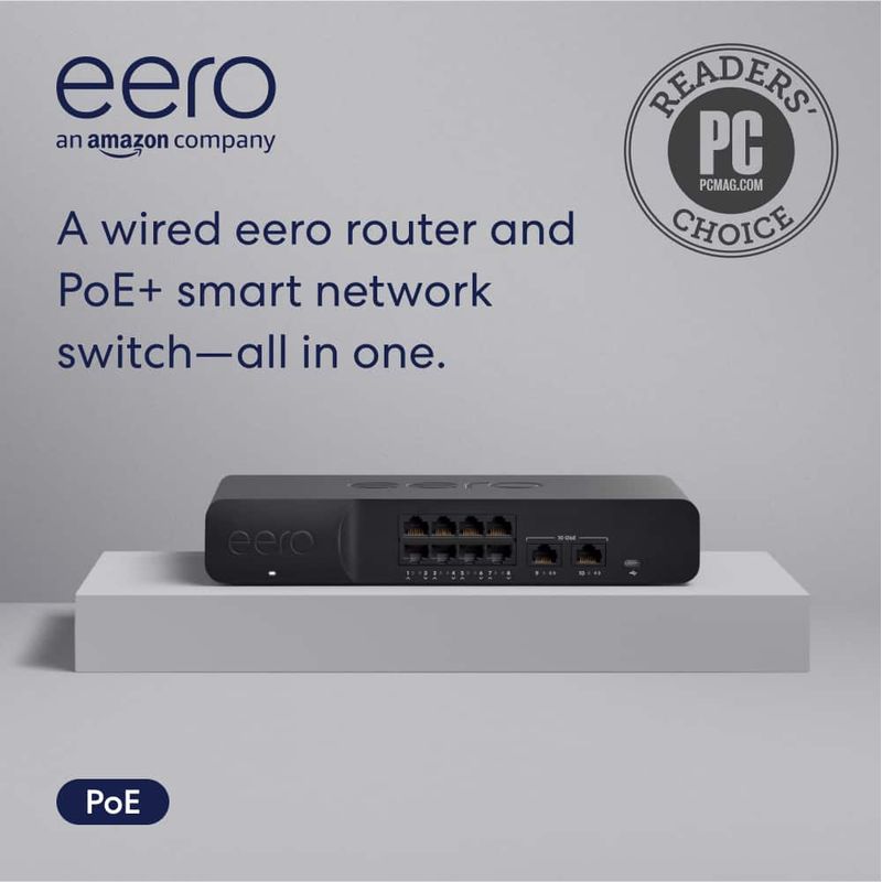 eero - PoE Gateway, 10-port Wired Network Router and PoE Switch with 140W USB-C Power Adapter - Black
