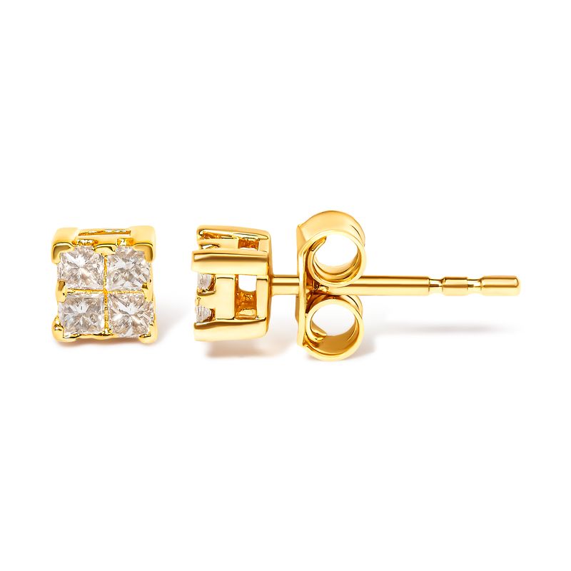 10KT Yellow Gold Princess Diamond Stud Earring (1/4 cttw, J-K Color, I1-I2 Clarity)