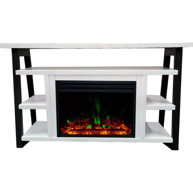 53-In. Sawyer Industrial Electric Fireplace Mantel with Enhanced Log Display and Color Changing Flames, White and Black