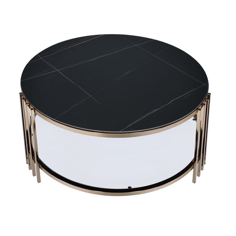 ACME Abisha 3pc Living Room Table Set, Sintered Stone Top & Champagne Finish