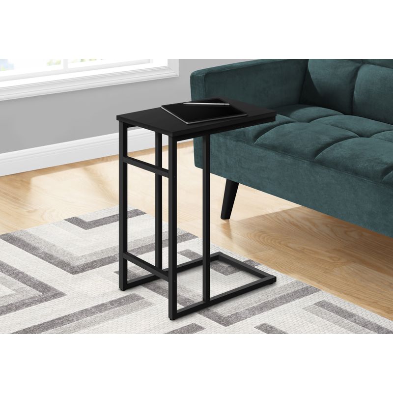 Accent Table/ C-shaped/ End/ Side/ Snack/ Living Room/ Bedroom/ Metal/ Laminate/ Black/ Contemporary/ Modern