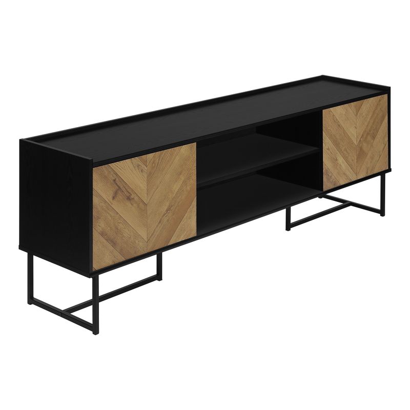 TV Stand - 72"L / Black / Metal With 2 Wood-Look Doors