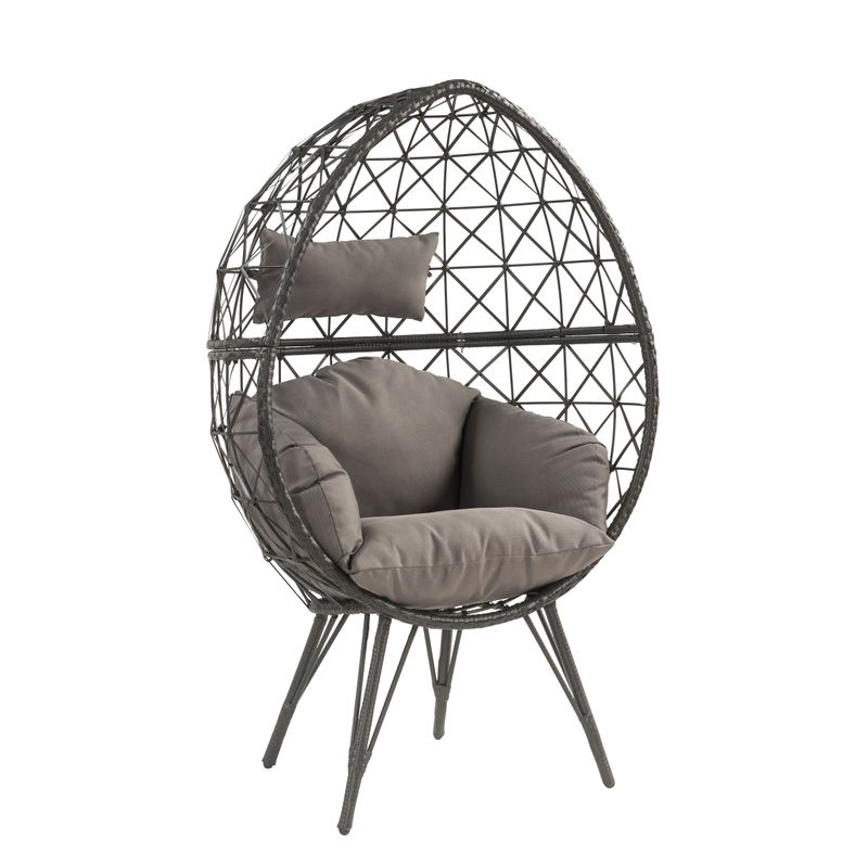 ACME Aeven Patio Lounge Chair, Light Gray Fabric & Black Wicker