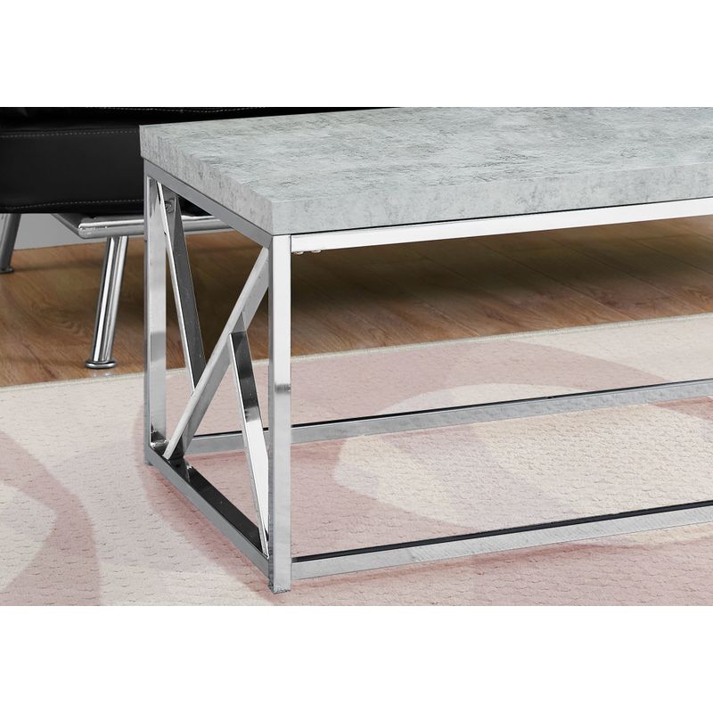 Coffee Table/ Accent/ Cocktail/ Rectangular/ Living Room/ 48"L/ Metal/ Laminate/ Grey/ Chrome/ Contemporary/ Modern