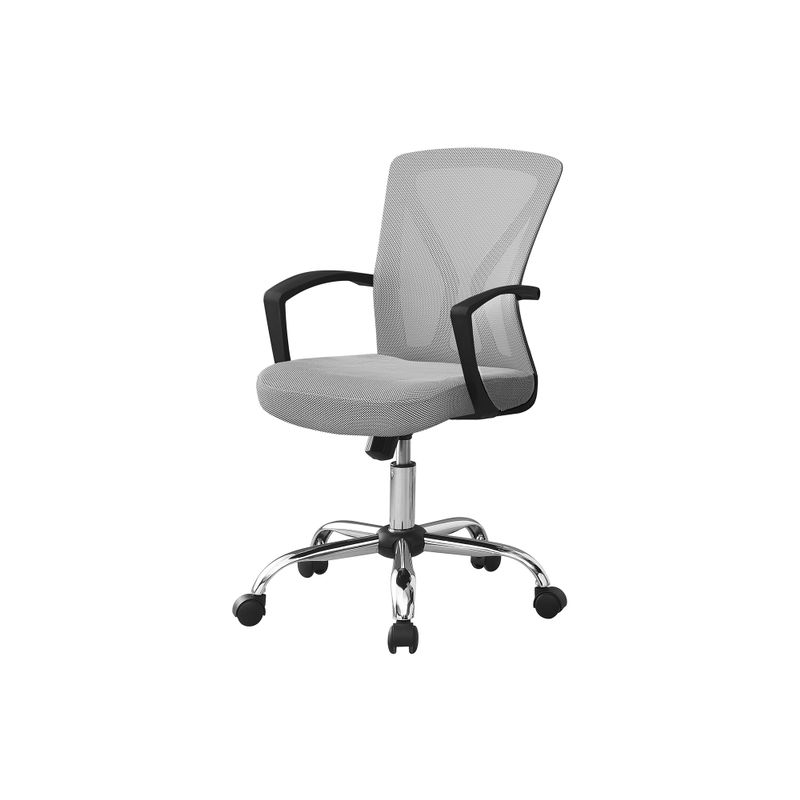 Office Chair/ Adjustable Height/ Swivel/ Ergonomic/ Armrests/ Computer Desk/ Work/ Metal/ Fabric/ Grey/ Chrome/ Contemporary/ Modern