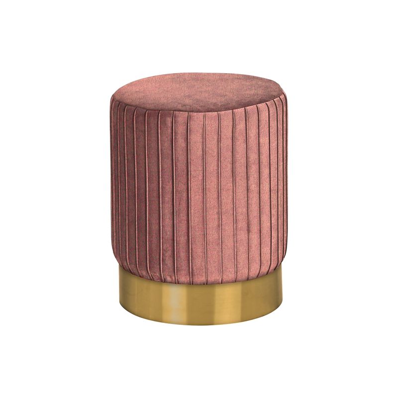 Ottoman/ Pouf/ Footrest/ Foot Stool/ 14" Round/ Velvet/ Metal Base/ Pink/ Gold/ Contemporary/ Modern