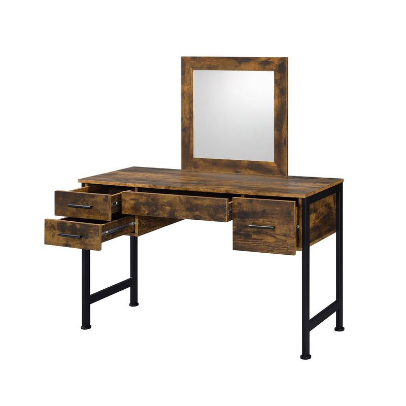 ACME Juvanth Vanity Desk & Mirror, Rustic Oak & Black Finish