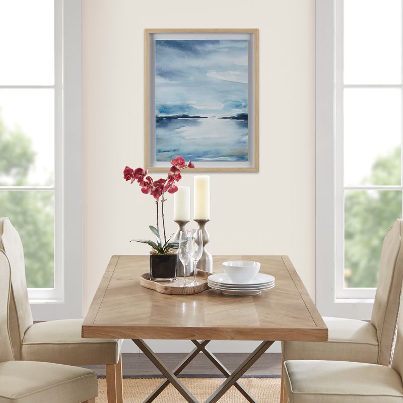 Blue Sparkling Sea Framed Glass and Single Matted Abstract Landscape Coastal Wall Art See below