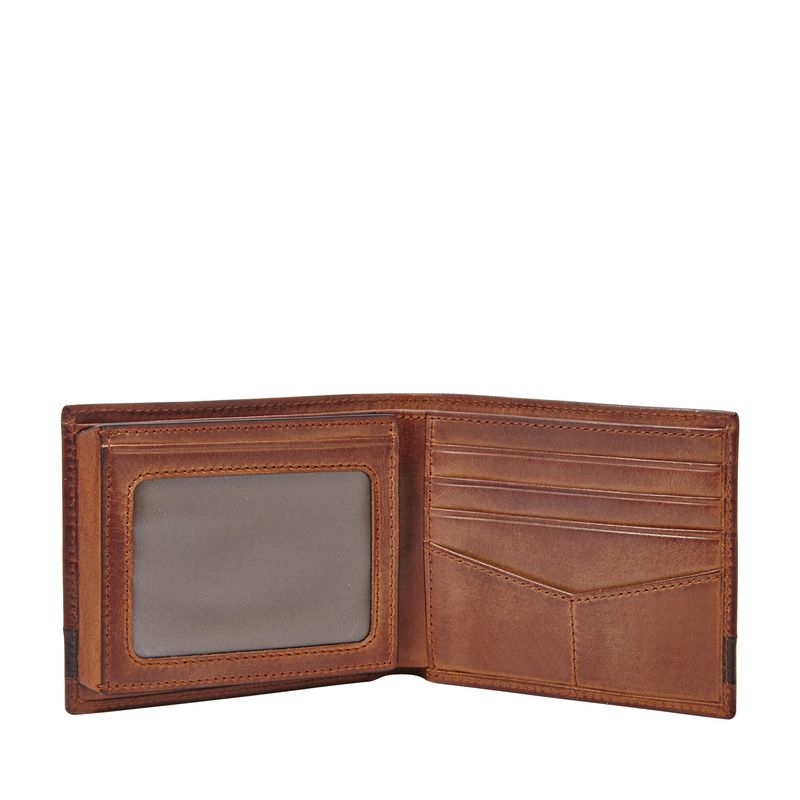 Quinn Mens Flip ID Bilfold Wallet Brown