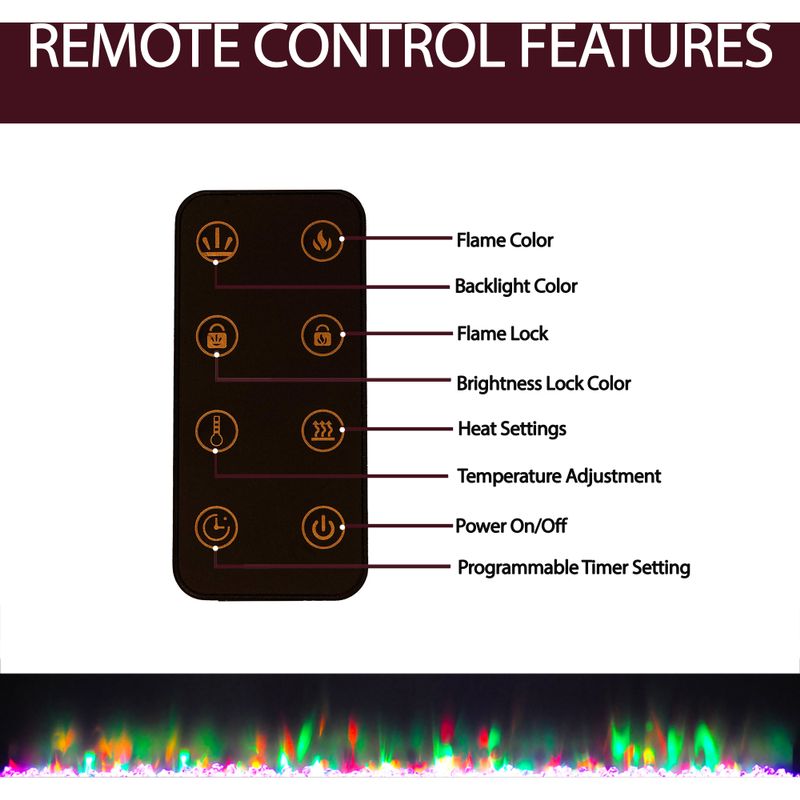 42-In. Recessed Wall Mounted Electric Fireplace with Crystal and LED Color Changing Display, Black