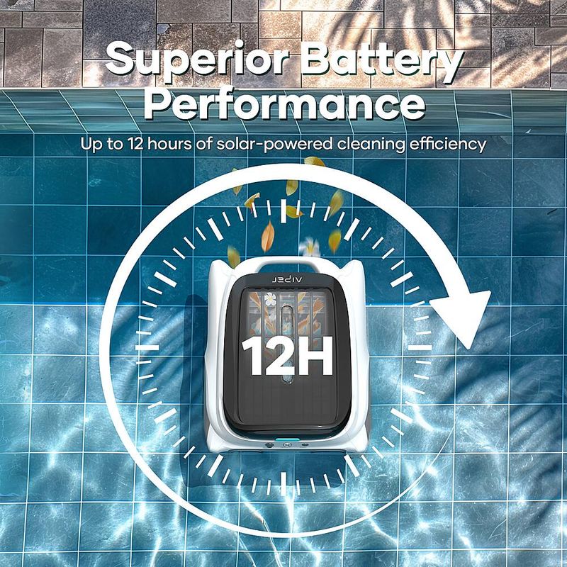 Aiper - Surfer M1 Solar Powered Automatic Robotic Pool Skimmer Cleaner, Lasts 12 Hours, App Control, Ultrasonic Detection - White