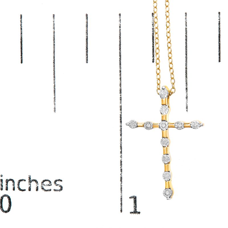 10K Yellow Gold Plated .925 Sterling Silver Miracle Set Diamond Accent Cross 18" Pendant Necklace (I-J Color, I3 Clarity)