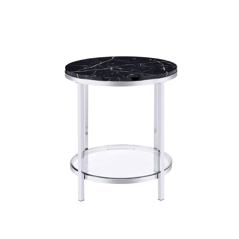 ACME Virlana End Table, Black Engineering Stone & Chrome Finish