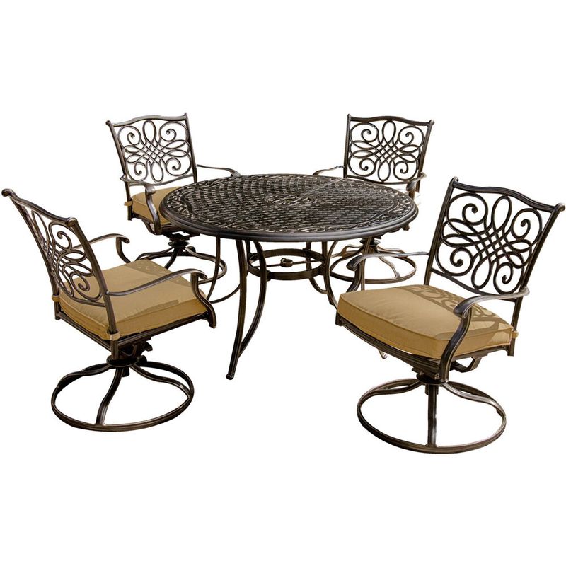 Traditions 5pc: 4 Swivel Rockers, 48" Round Cast Table
