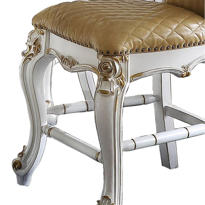 ACME Picardy Counter Height Chair (Set-2), Antique Pearl & Butterscotch Synthetic Leather