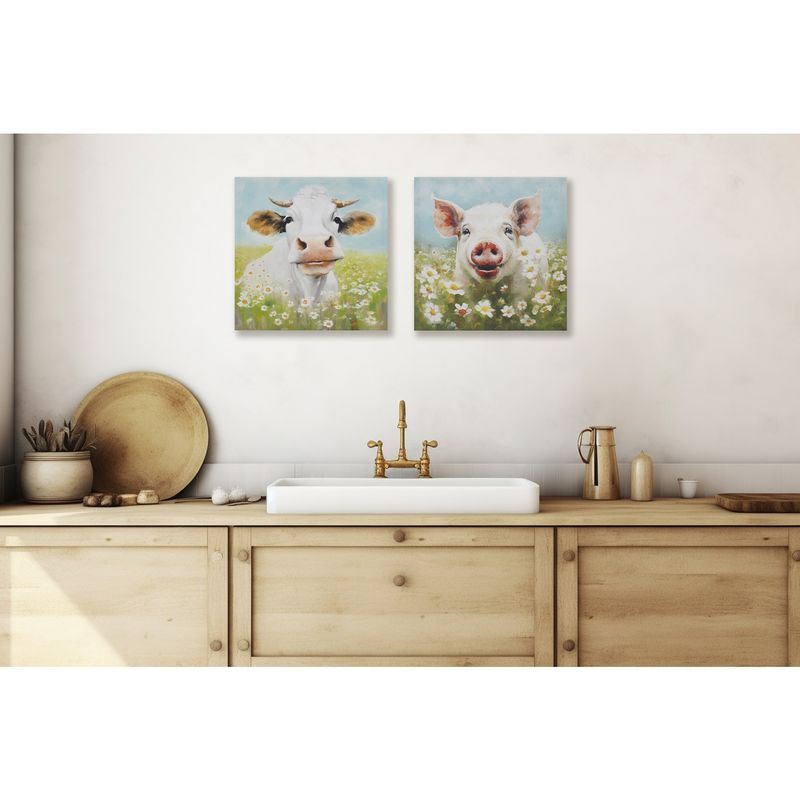 Cow/Green Multi Sunshine Animals Cow Canvas Wall Art See below