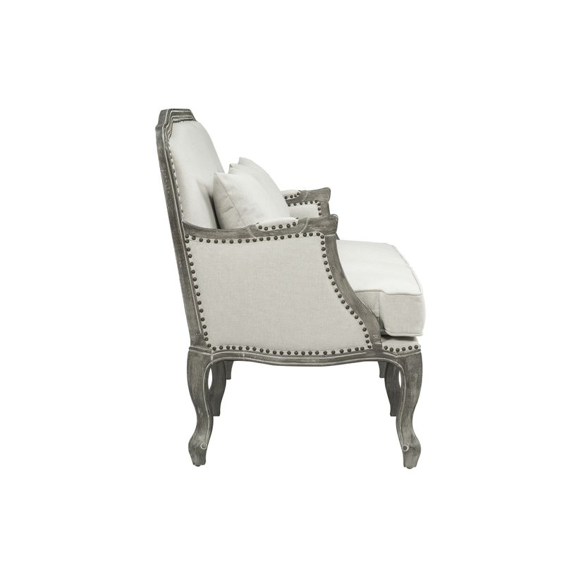ACME Tania Loveseat w/2 Pillows, Cream Linen & Brown Finish