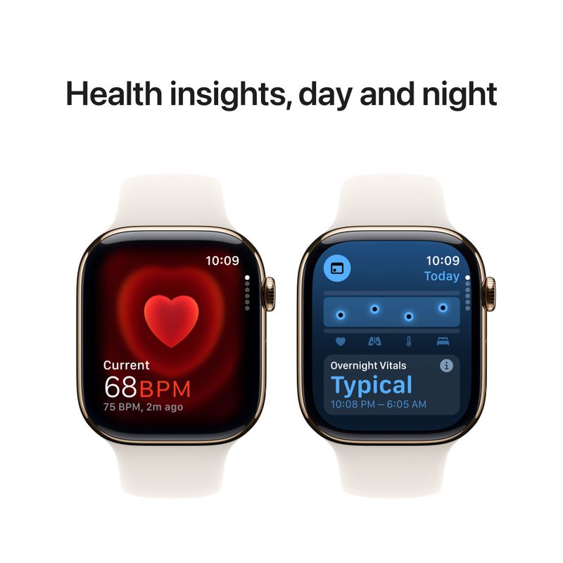 Apple Watch Series 10 (GPS+Cellular) 46mm Titanium Case with Starlight Sport Band - M/L - Gold - (2024)