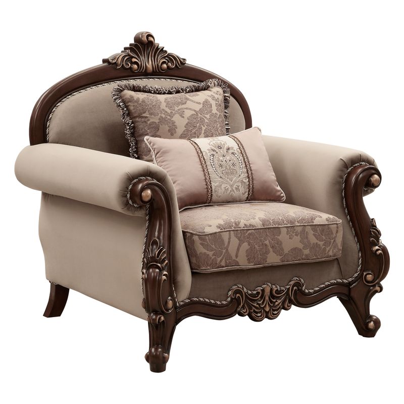ACME Mehadi Chair w/2 Pillows, Velvet & Walnut