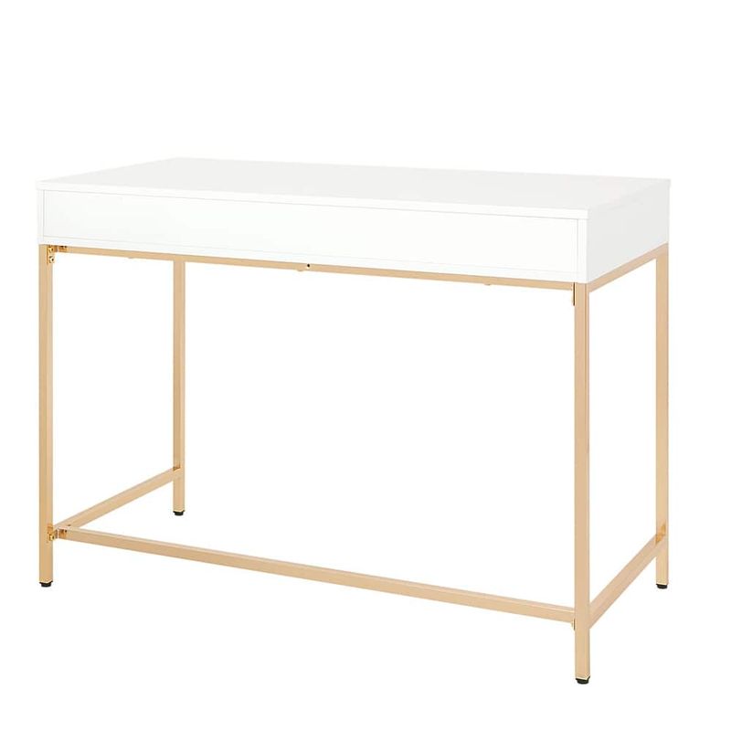 OSP Home Furnishings - Alios Desk with White Gloss Finish and Rose Gold Chrome Plated Base - White/Rose Gold