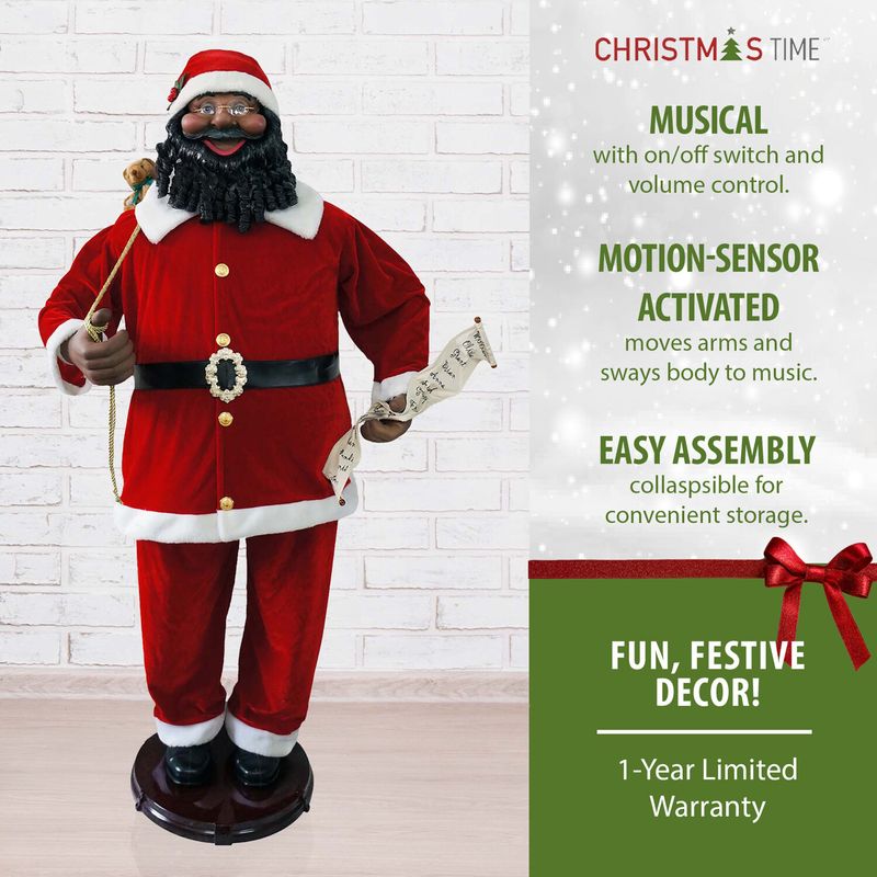 Christmas Time 58-In. African American Dancing Santa Claus with Naughty & Nice List, Animated Indoor Christmas Holiday Home Decor