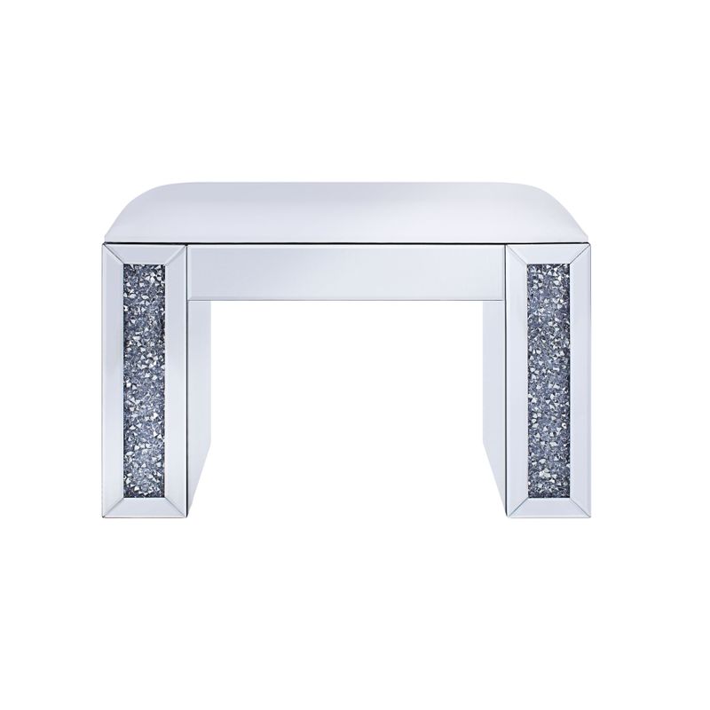 ACME Noralie Vanity Stool, Synthetic Leather, Mirrored & Faux Diamonds