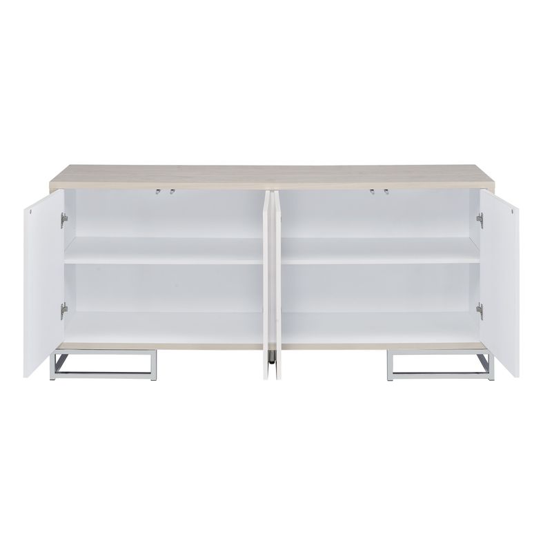 ACME Panos Console Cabinet, White Marble Paint & Chrome Finish