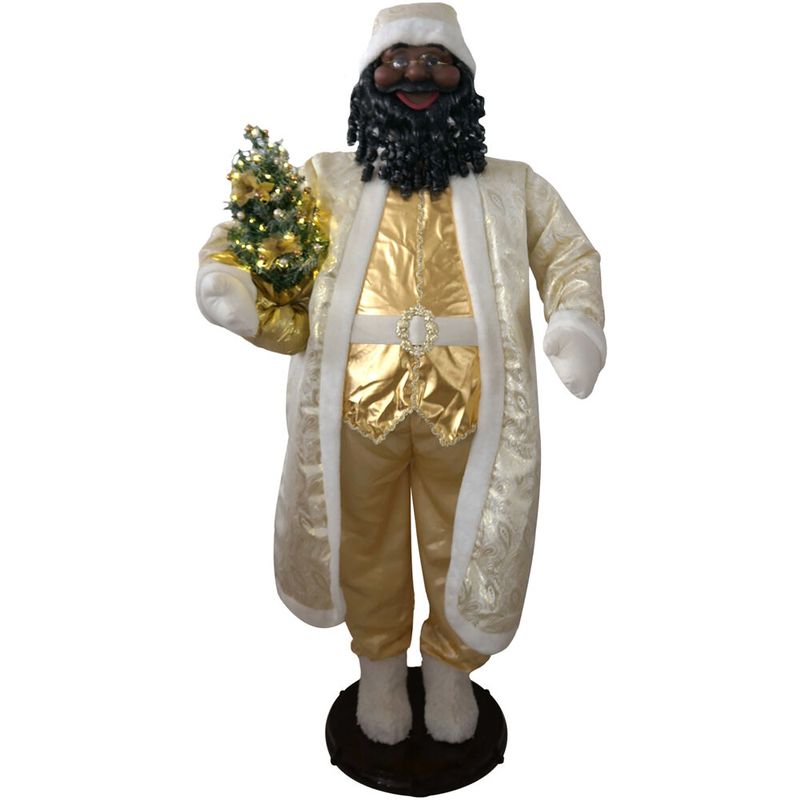 58" African American White/Gold Santa (Dancing/Music)