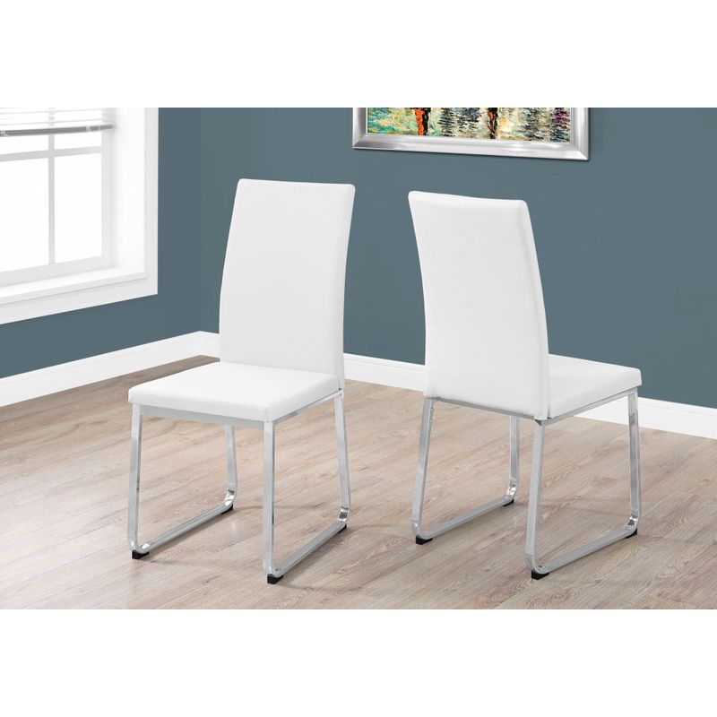 Dining Chair/ Set Of 2/ Side/ Upholstered/ Kitchen/ Dining Room/ Pu Leather Look/ Metal/ White/ Chrome/ Contemporary/ Modern