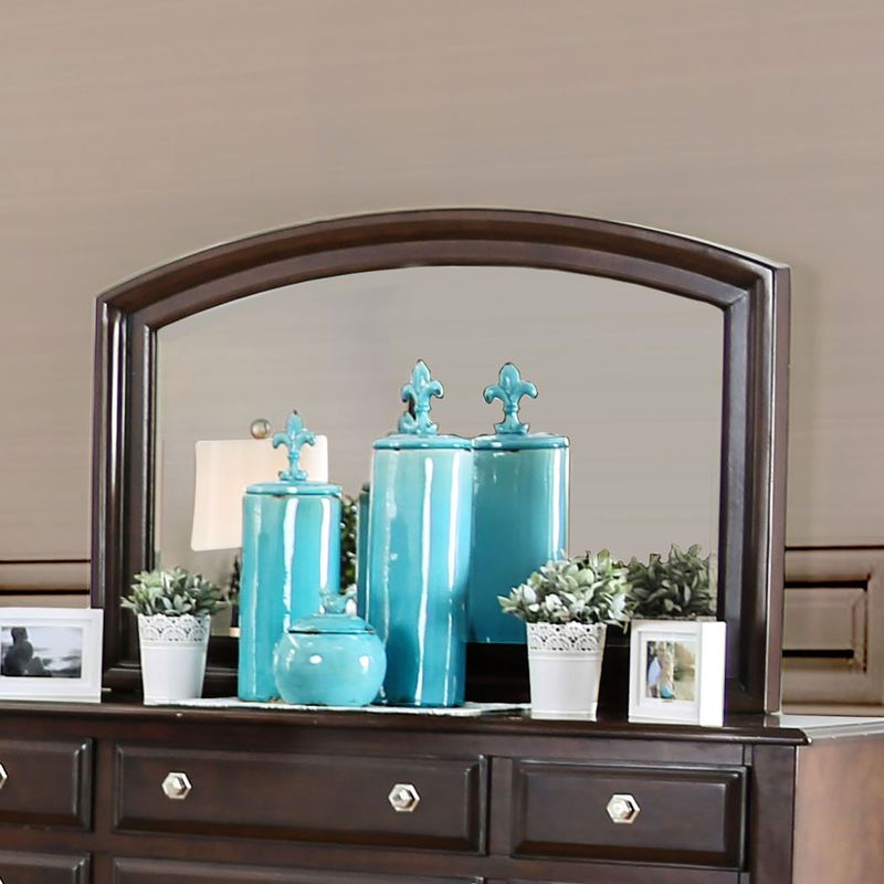 Transitional Solid Wood Curved Top Mirror in Brown Cherry