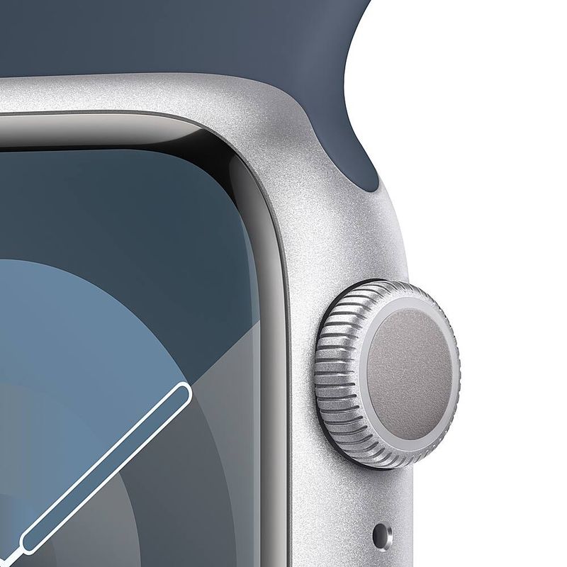 Apple Watch Series 9 GPS 41mm Silver Aluminum Case with Storm Blue Sport Band - M/L
