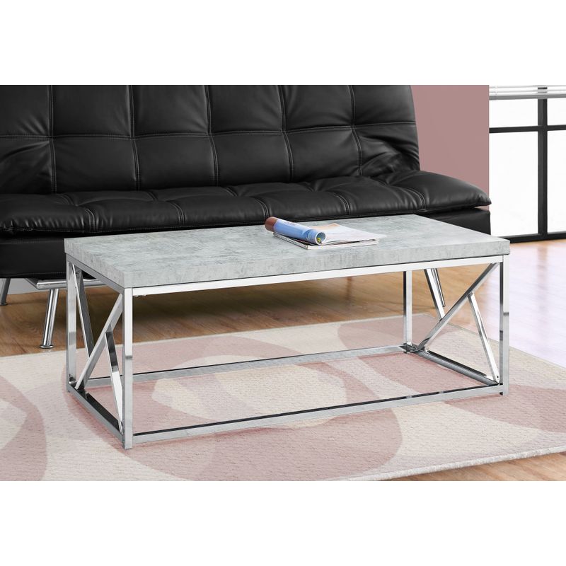 Coffee Table/ Accent/ Cocktail/ Rectangular/ Living Room/ 48"L/ Metal/ Laminate/ Grey/ Chrome/ Contemporary/ Modern