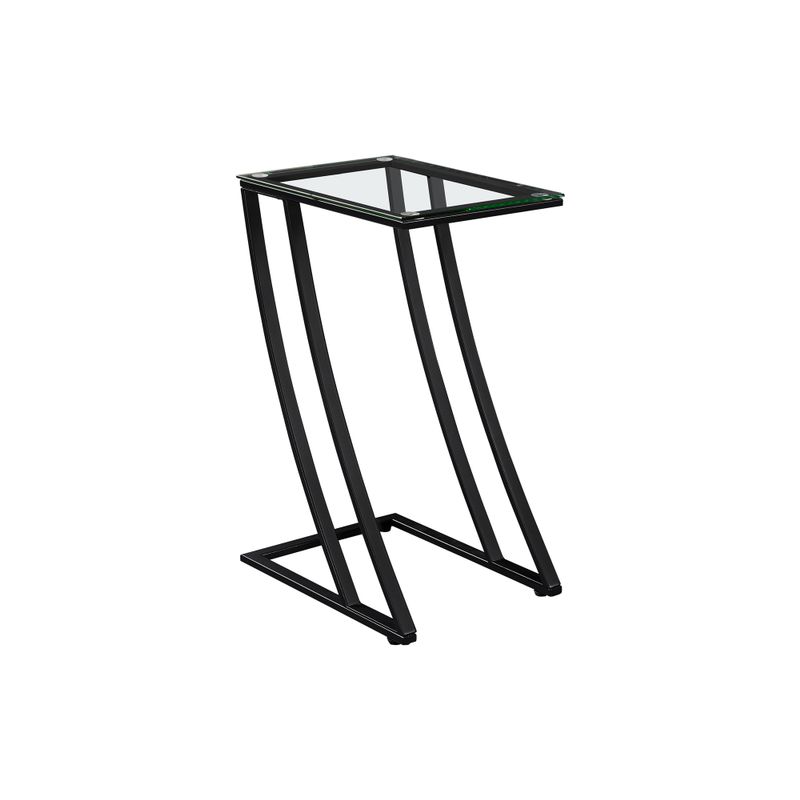 Accent Table/ C-shaped/ End/ Side/ Snack/ Living Room/ Bedroom/ Metal/ Tempered Glass/ Black/ Contemporary/ Modern