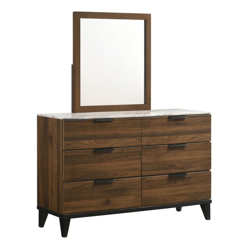 Mays 6-drawer Dresser Walnut Brown with Faux Marble Top