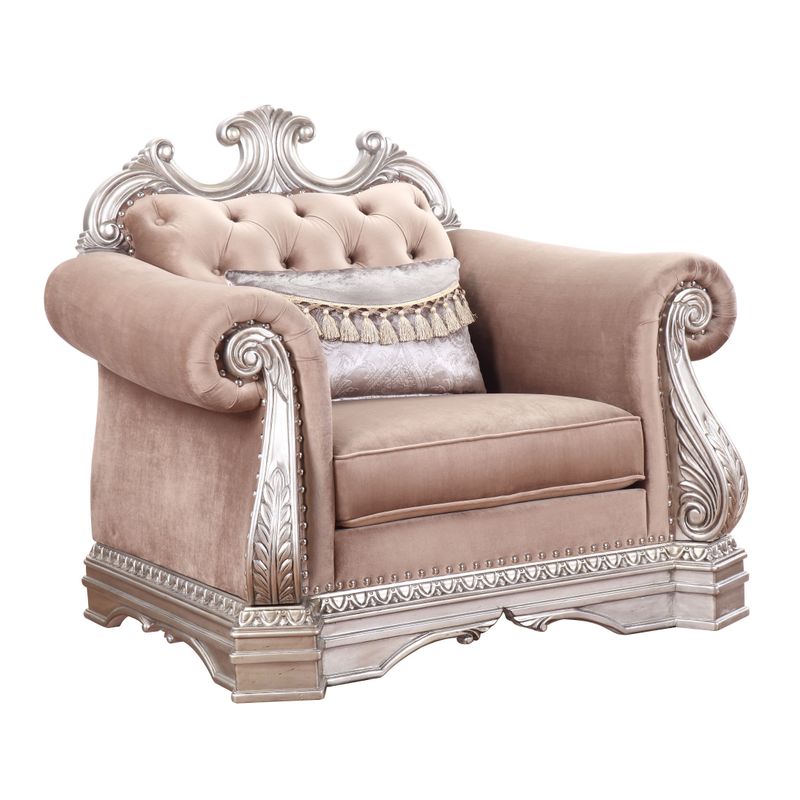ACME Northville Chair w/Pillow, Velvet & Antique Silver