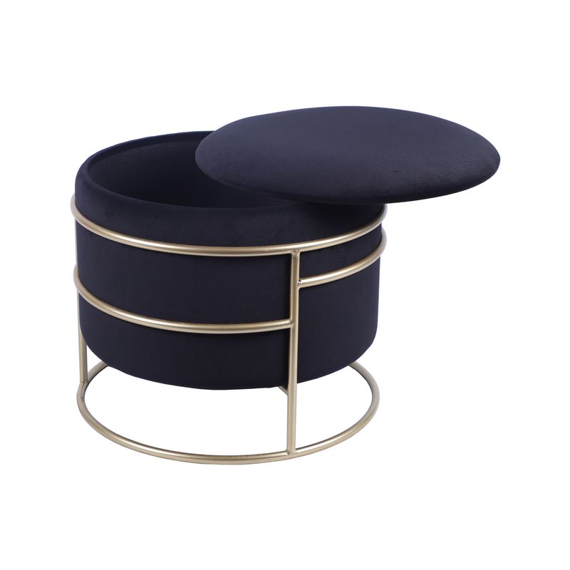 Techni Home Elegant Velvet Round Ottoman with Gold Frame and Storage, Black