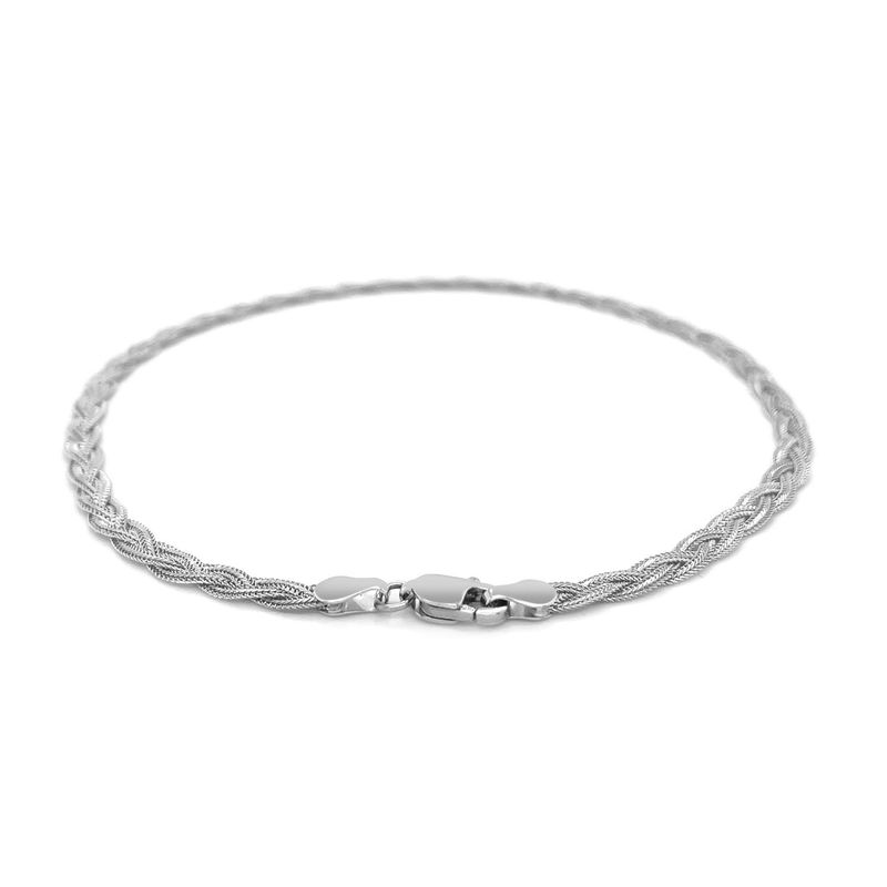 3.5mm 14k White Braided Foxtail Anklet (10 Inch)