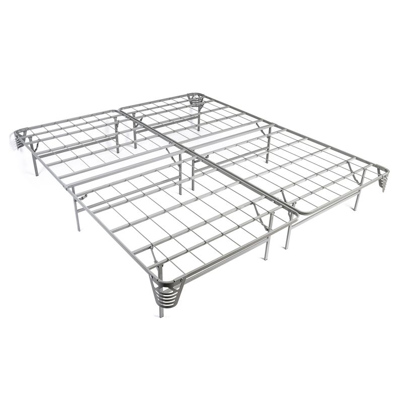 Transitional Queen Metal Bed Frame with Mattress Foundation in Silver