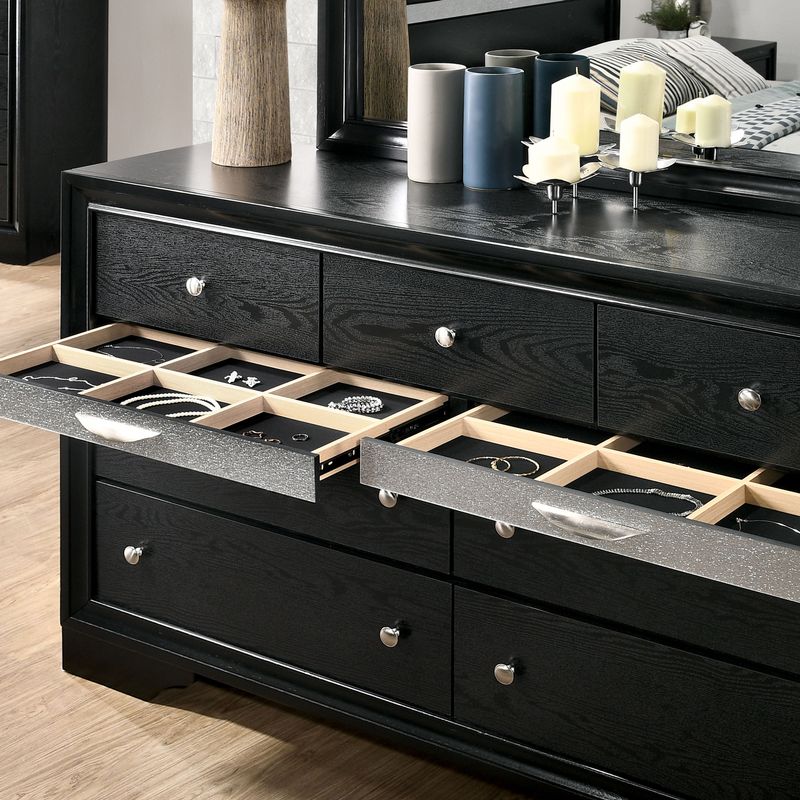 Contemporary Black 56-inch Wide 9-Drawer Solid Wood Dresser