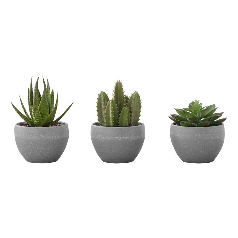 Artificial Plant - 3Pcs / 6"H Succulent In A 3" Grey Pot